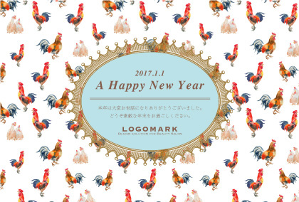 酉年 レトロかわいい年賀状 鶏柄のシンプルでおしゃれな年賀状 美容室の年賀状デザイン